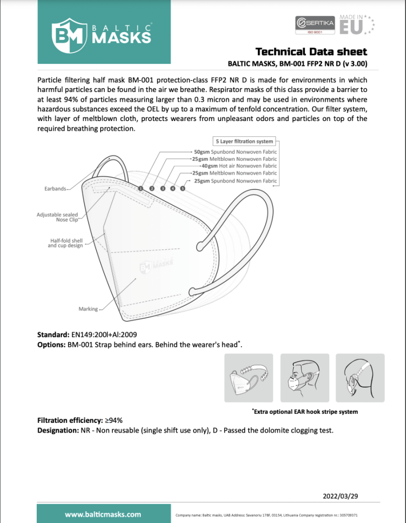 FFP2 mask 5layer BM001 (10pcs) BalticMasks New package